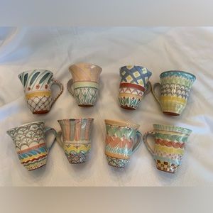 Eight MacKenzie-Childs 12 oz Retro, Retired Coffee Mugs